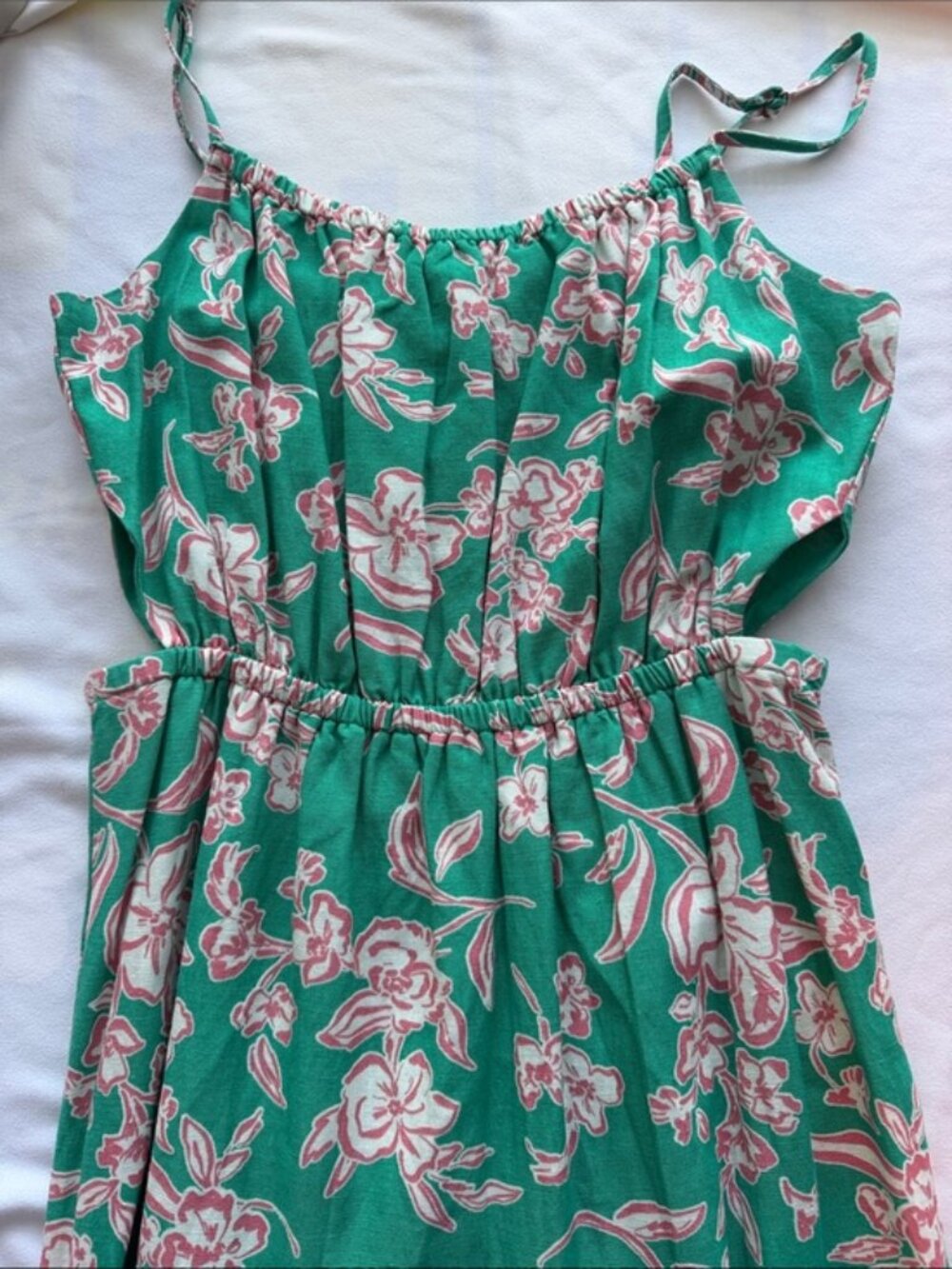 Z Supply Floral Midi Dress Kelly Green Tropical Spaghetti Straps Side Cutout Siz
